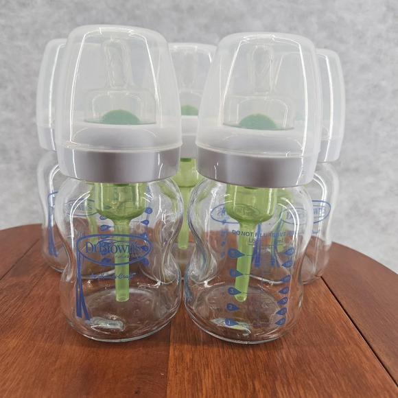 Dr Brown's Other - Dr Browns Natural Flow 5 Oz Wide-Neck GLASS Bottles 5 Pack #1 Nipples EUC